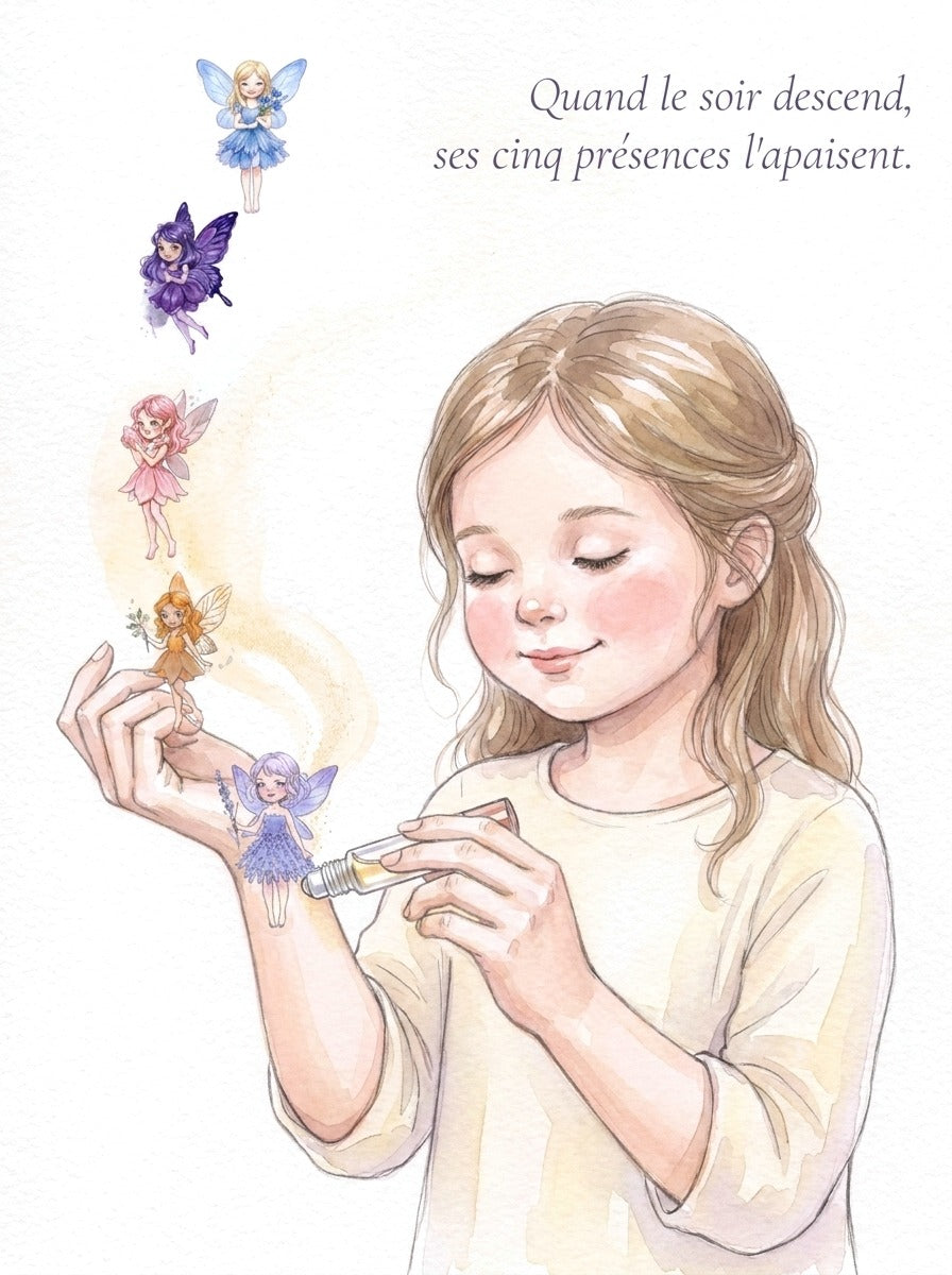 Le soir venu, cinq petites fées apaisent votre enfant — roll-on Zen Enfant LunaLuz